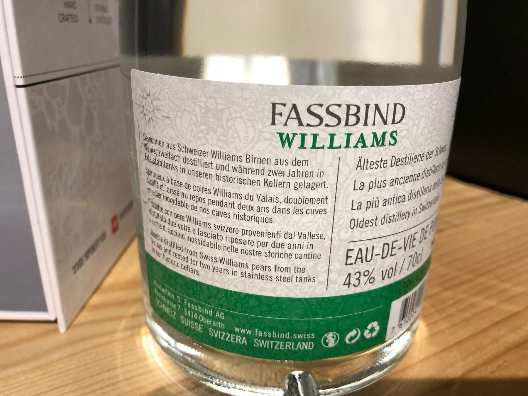 Williams Spirituosen: Fine Eau de Vie Williams Fassbind 43% – Neu und originalverpackt aus Wöschnau von Vinsale 6