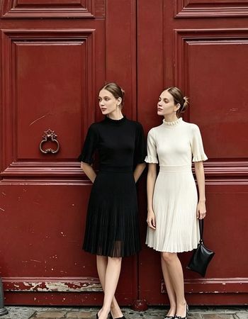 Schwarzes, plissiertes Strickkleid mit Rüschenkragen S