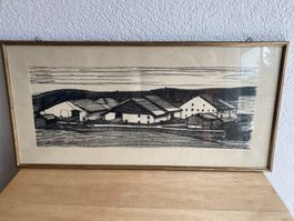 Bild Lithographie, ggf. von Albert Schneider, Bauernhaus