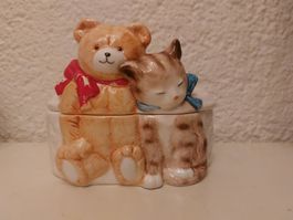 Süsse Bonboniere Dose, Schmuck Dose, Bär & Katze, Vintage