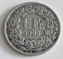 1 Fr Münze Schweiz 1905 Silber gut erhalten
