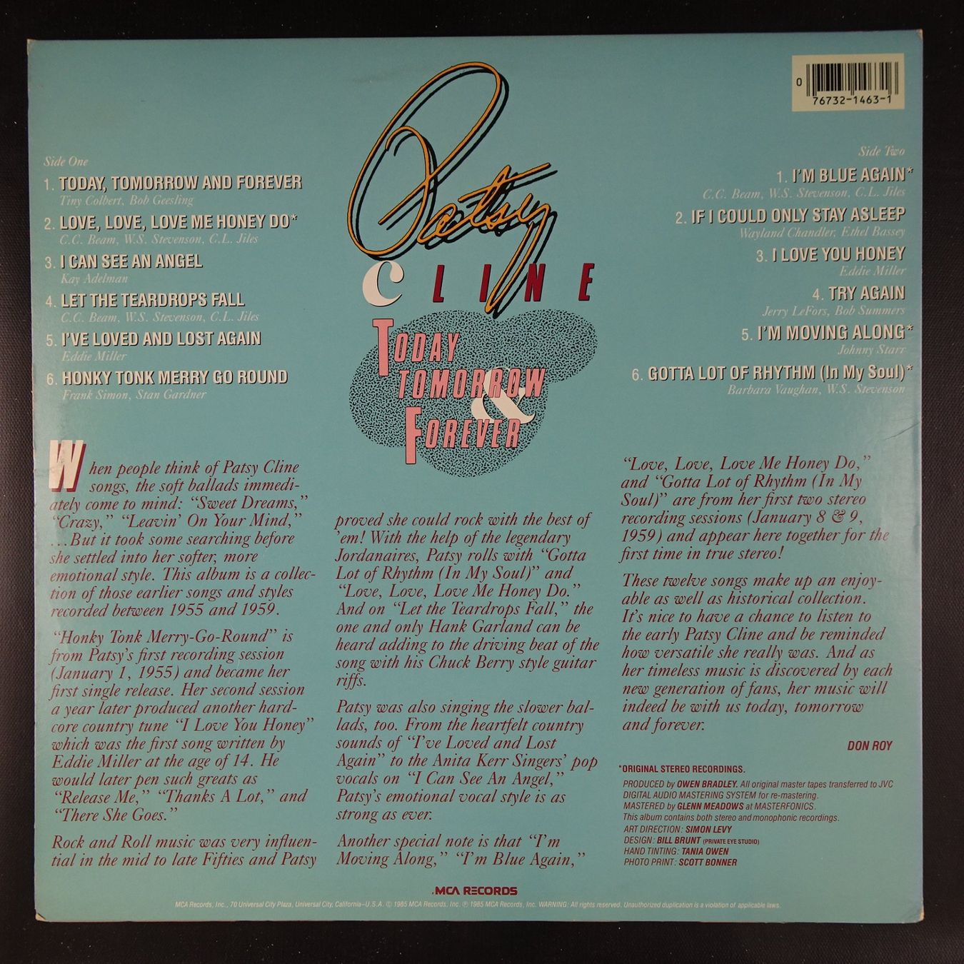 Schallplatten: Patsy Cline - Today Tomorrow & Forever – Gebraucht aus Muhen von Oldies-But-Goldies 1