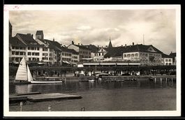 AK Rapperswil /St. Gallen, Seepromenade mit Hotel du Lac und