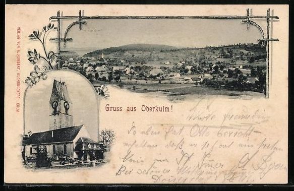 Cartoline postali: AK Oberkulm, Gesamtansicht, Kirche, 1901 – Usato da Berlin venduto da bartko-reher