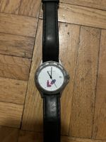 Montre homme bracelet cuir noir cadran blanc bon état
