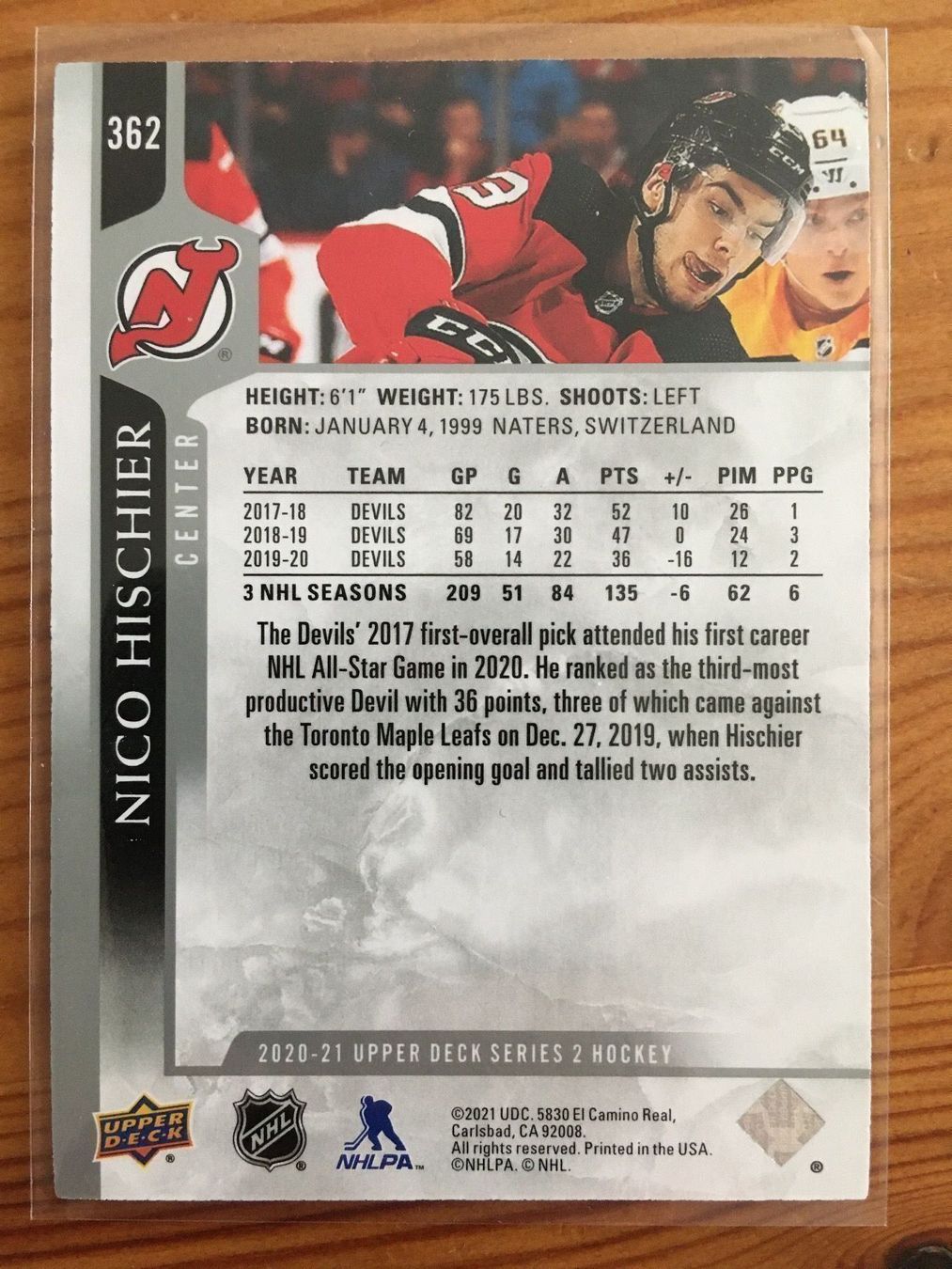 NHL Carte collezionabili: NHL UD 20/21 #362 Nico Hischier  New Jersey Devils – Usato da Grüningen venduto da Peterpan99 1