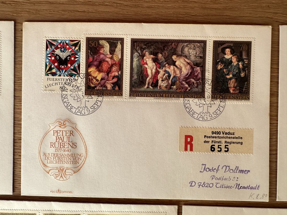 Alle Briefmarken: Liechtenstein - 5x RUBENS FDC 1976 – Gebraucht aus Schmitten / FR von Samsara169 2
