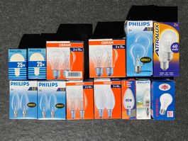 Konvolut 21 klassische Glühbirnen E27 und E14 Kerzenlampen