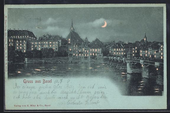 Cartes postales: Basel, Teilansicht mit leuchtenden Fenst – D'occasion à Berlin par bartko-reher
