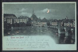 Basel, Teilansicht mit leuchtenden Fenst