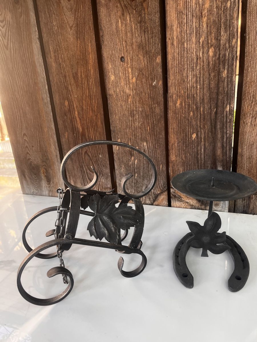 Portacandele: Set: Schmiedeeiserner Flaschenhalter & Kerzenständer  – Usato da Möhlin venduto da mil_h55x 1