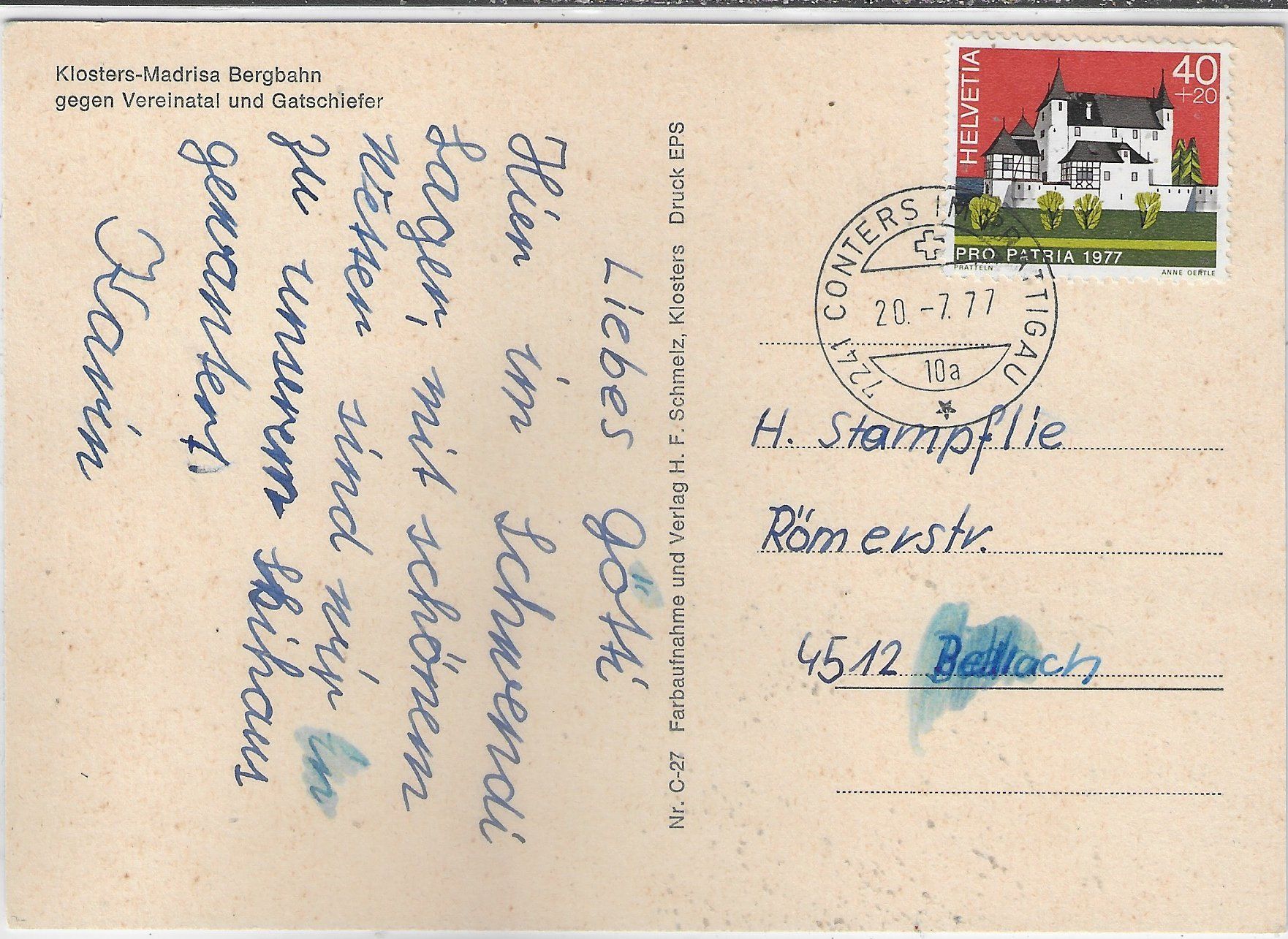 Cartoline postali: Klosters-Madrisa Bergbahn – Usato da Ettingen venduto da Kartenplanet 1