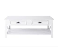 Salon Holztisch weiss 120x65x45cm mit Schubladen und Regal