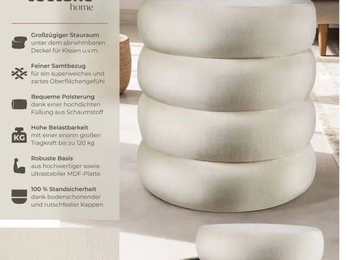 Sgabelli: Sitzhocker Samt beige mit Stauraum – Nuovo e nell'imballaggio originale da Oberegg venduto da MR-shop 1