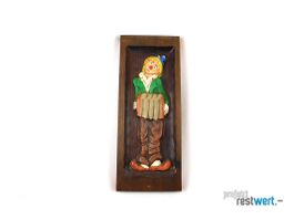 Holzbild eines Clowns mit Ziehharmonika