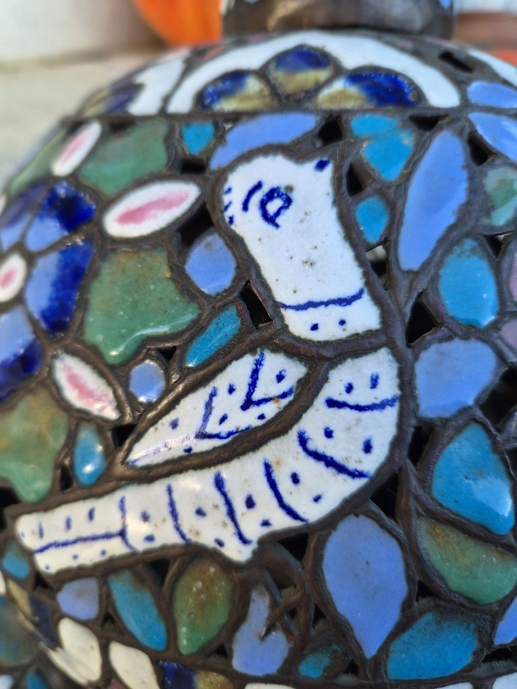 Seltene antike orientalische Lampe 19. Jh. - Emaille Messing (D ...
