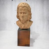 Buste Jean-Sébastien Bach en terre cuite avec socle en bois
