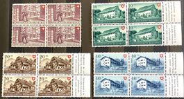 1949 Pro Patria - Schweizer Haus IV - Viererblock Satz **