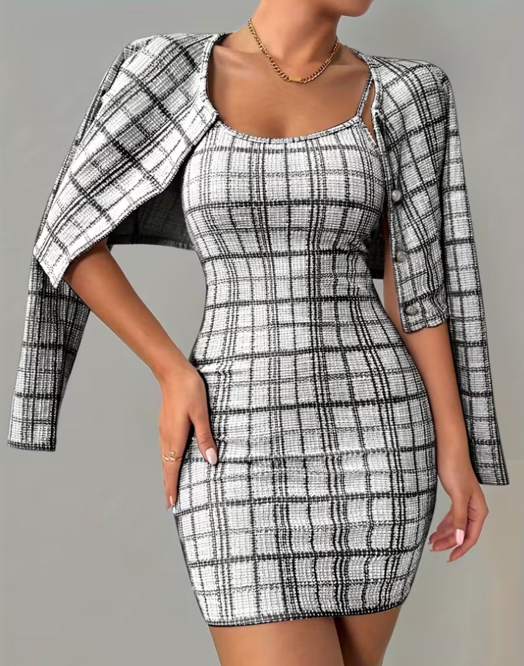 Vestiti: Kariertes Minikleid mit Kurzblazer – Nuovo e nell'imballaggio originale da Reinach BL venduto da Deinfashion 4