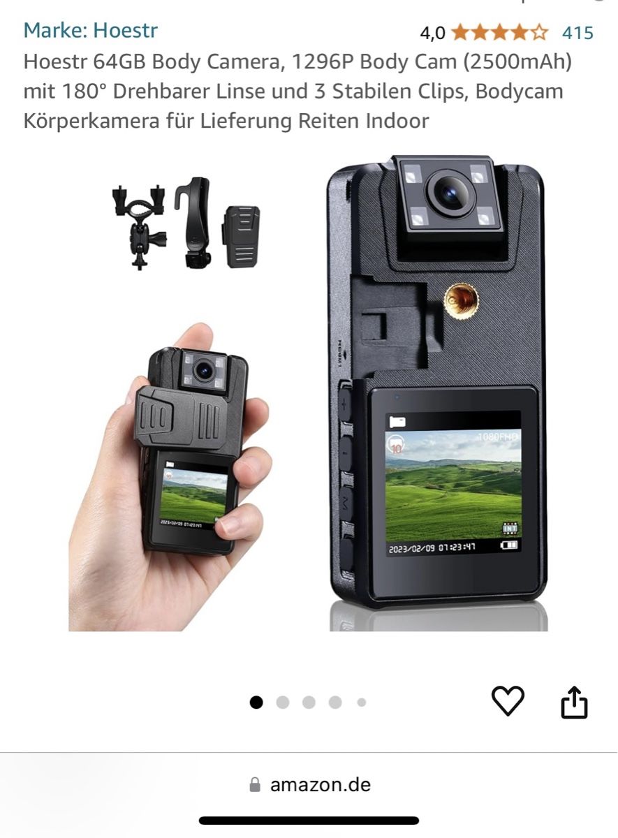 Hoestr Body Camera 64GB 1296P Con Audio – Obiettivo E Clip Ruotabili 180°, Batteria 2500mAh, Visione Notturna IR