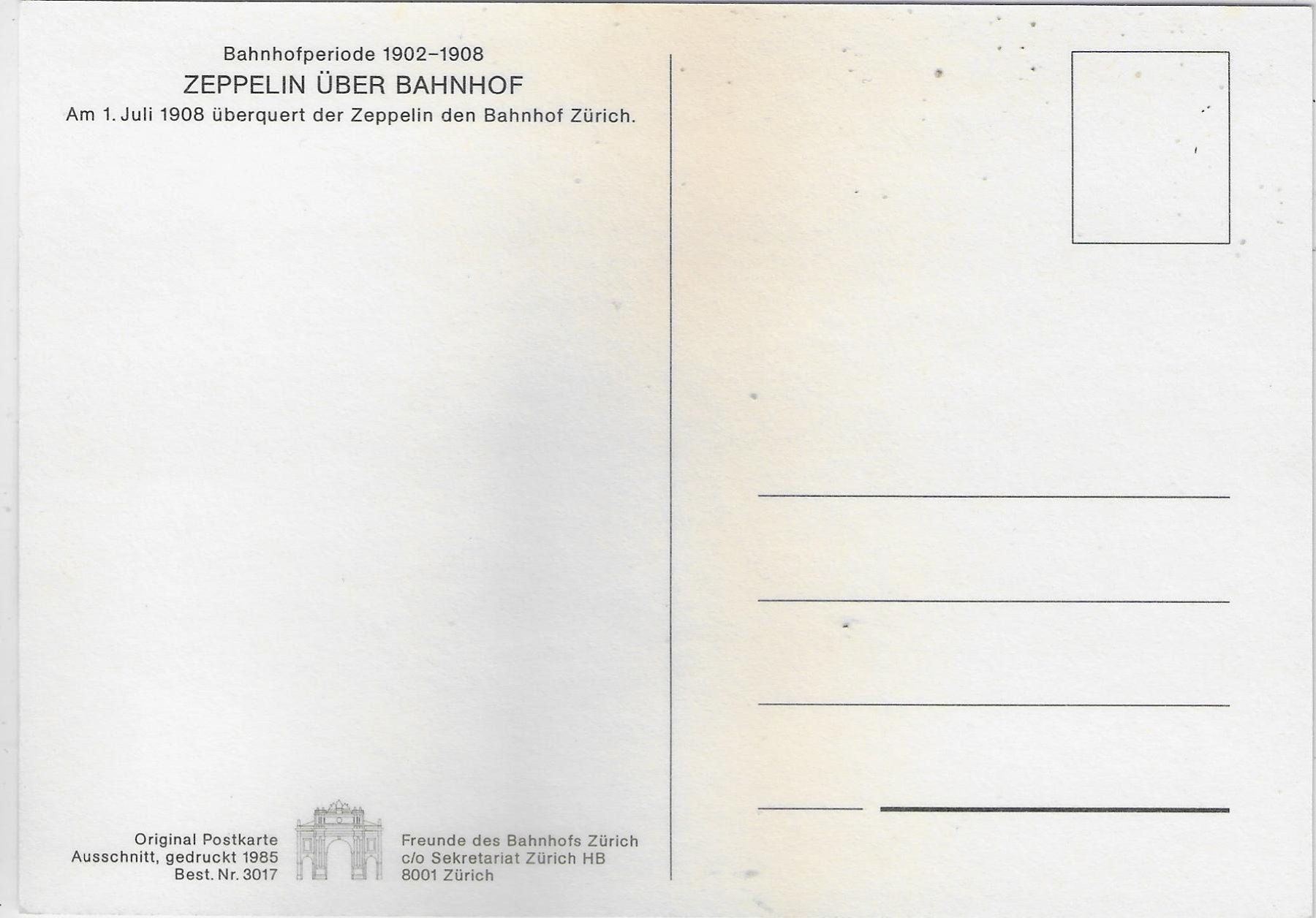Cartoline postali: Zürich - Zeppelin über Bahnhof - Repro – Usato da Ettingen venduto da Kartenplanet 1