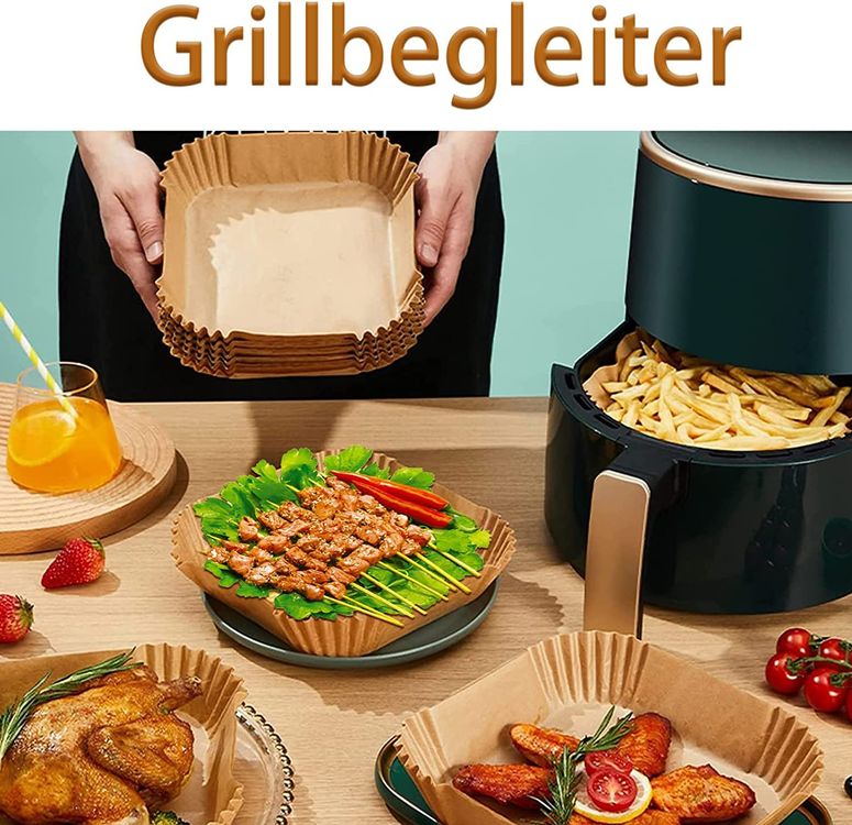 100 Blatt Airfryer Backpapier Rund, 26 Cm – Hitzebeständig Bis 250°C, Antihaftbeschichtet & Wiederverwendbar