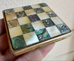 alte Puderdose Schachbrett Mosaik Perlmutt/Abalone✨