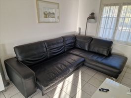 Echtledersofa L mit ausfahrbarer Sitzfläche