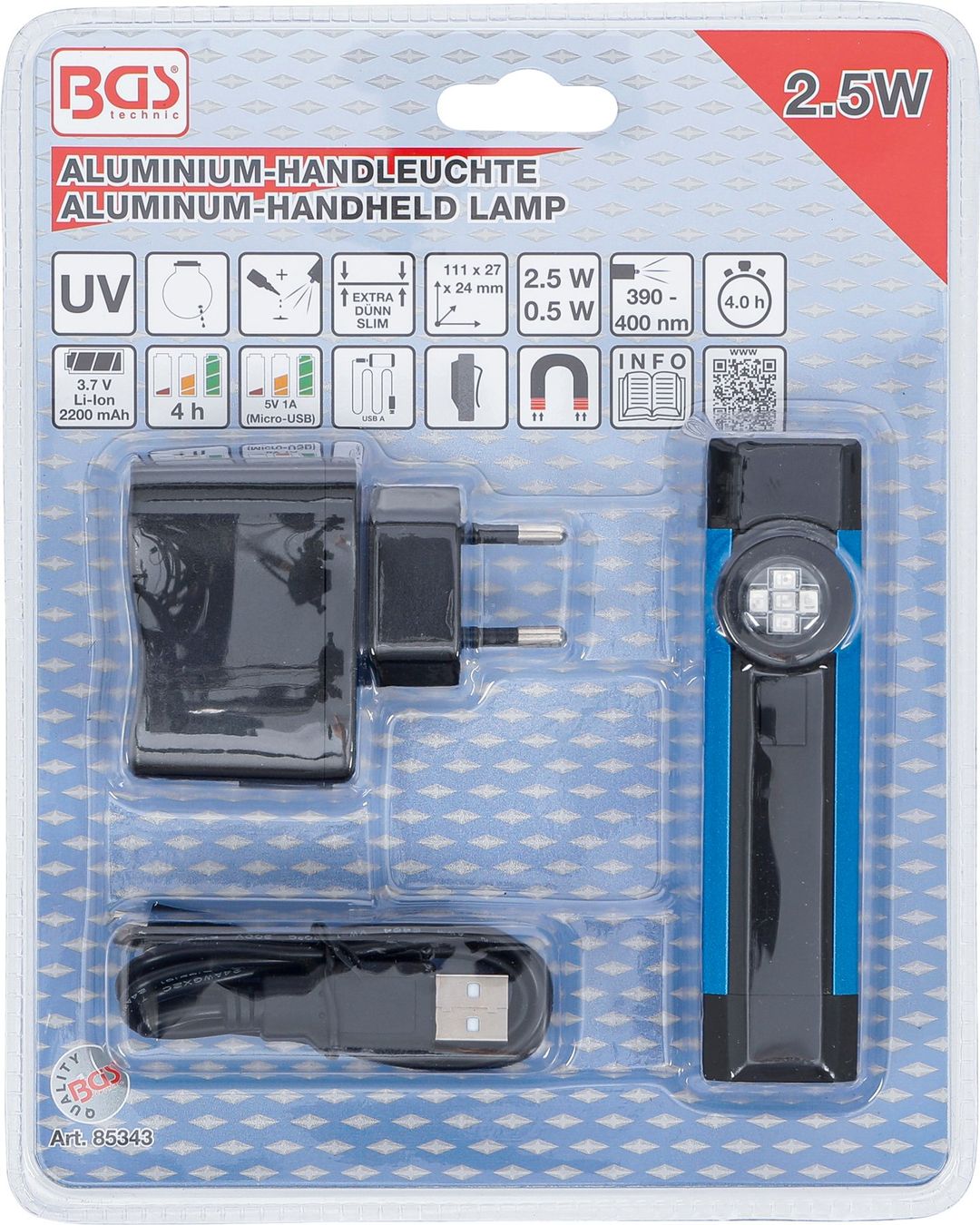 Lampade: Akku UV - Lampe, Aluminium-Handleuchte, 2,5 W – Nuovo e nell'imballaggio originale da Dietikon venduto da KFZ-Spezialwerkzeuge