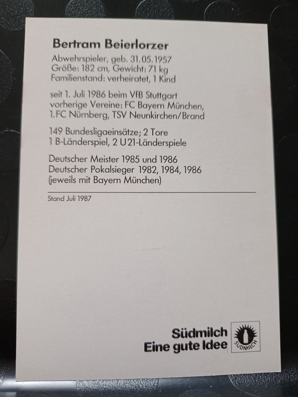 Autogramme: Bertram Beierlorzer-VfB Stuttgart - handsignierte alte Karte – Gebraucht aus Menziken von Artographs 1