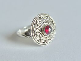 Vintage Silber Fingerring mit Granat, Silber 925