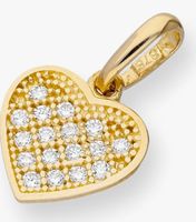 9K Gold & Klar CZ Kristall Herz Charm Anhänger kette 925