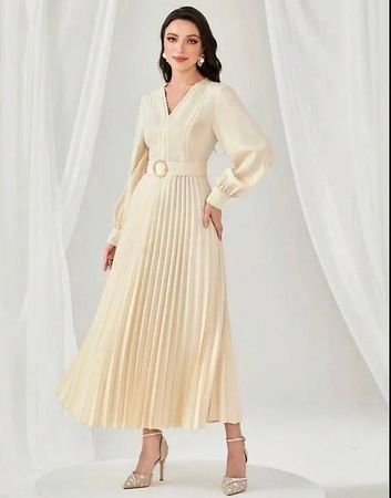 Shein Faltenkleid Maxikleid Gr. M/38 beige Creme