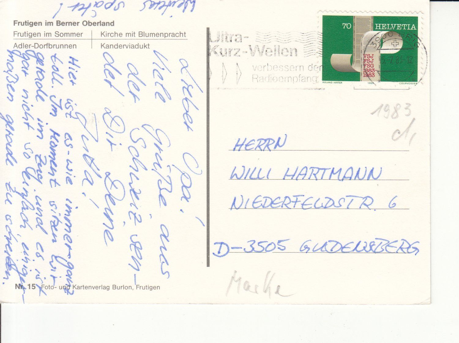 Cartoline postali: Frutigen 1983 – Usato da Bürglen TG venduto da StampGraf 1