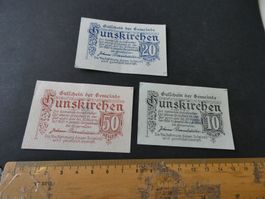 Oesterreich, Gunskirchen,  3 Notgeldscheine