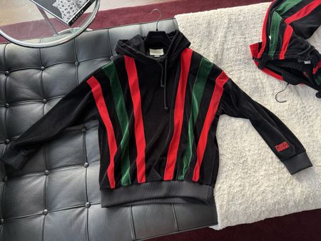 Gucci Hoodie Velours schwarz gestreift CrosseM neuwertig