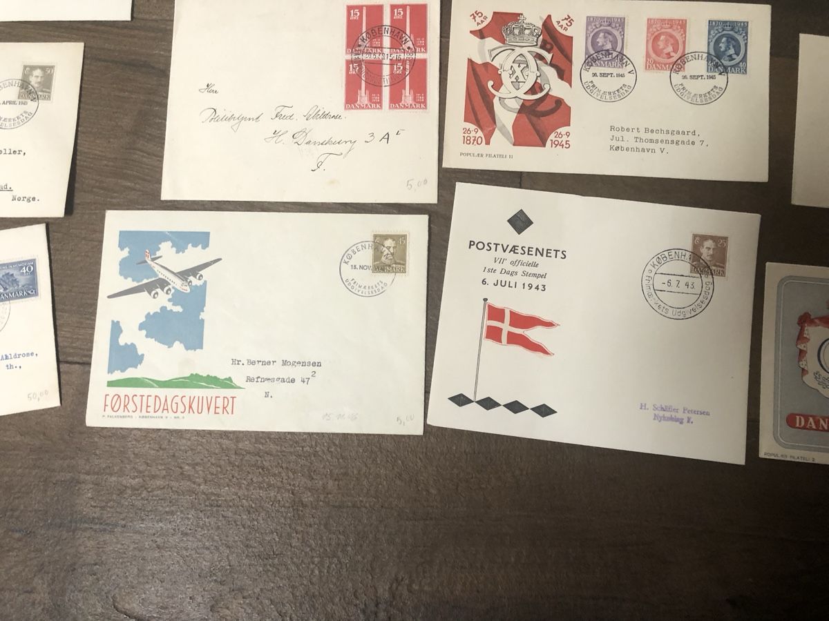 Tutti i francobolli: 13 rare FDC DENMARK 1938-1947 – Usato da Lufingen venduto da Rac0 7
