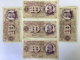 5 schöne Schweizer 10 Franken-Banknoten