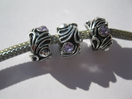 2 Metallperlen, Grosslochperlen, Beads altsilber, rosa