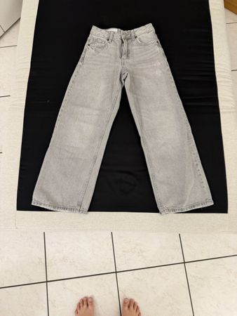 Jeans gris ample taille haute occasion bon état fille 146