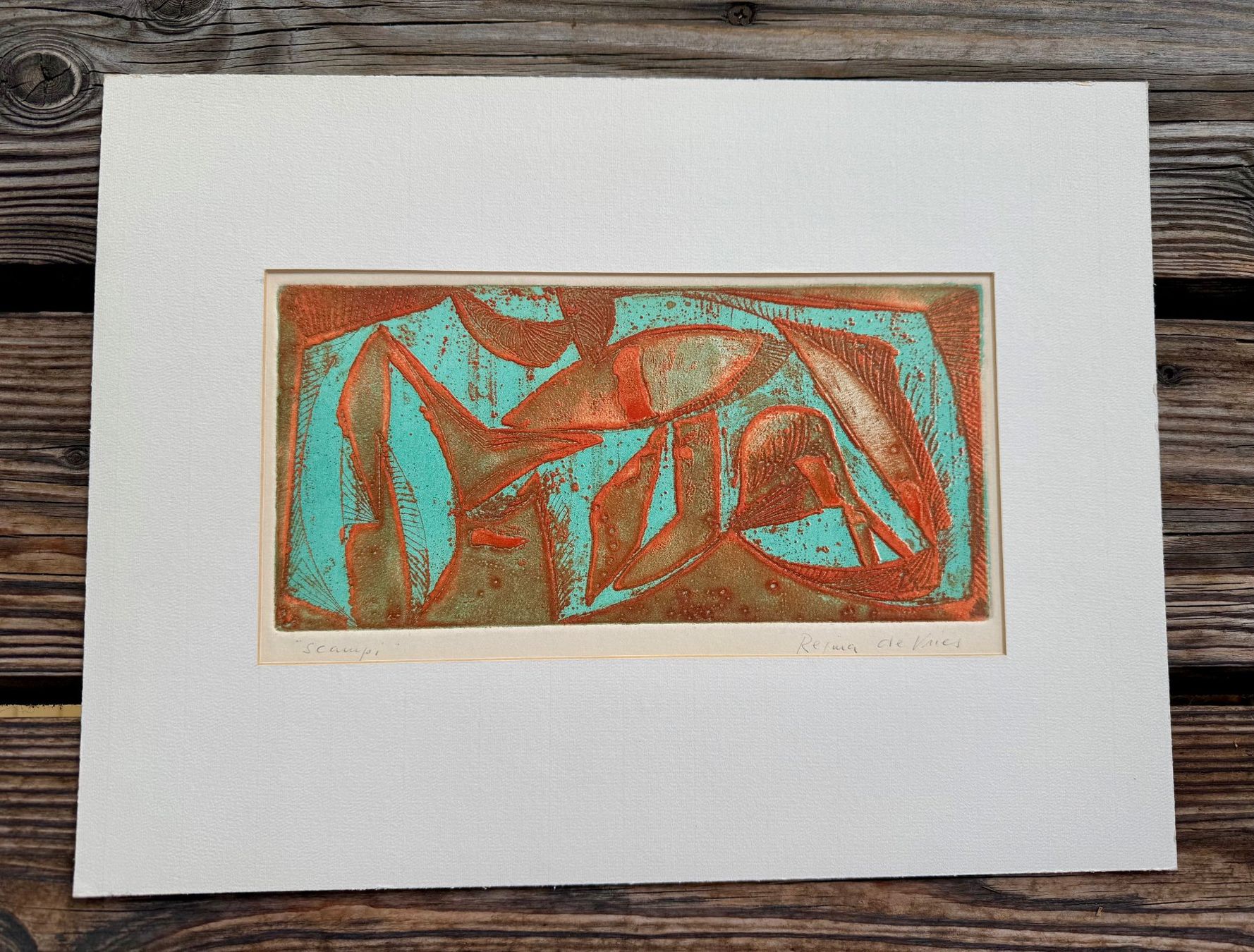 Xilografie: Holzschnitt " Scampi" von Regina de Vries – Usato da Winterthur venduto da Barunggeli