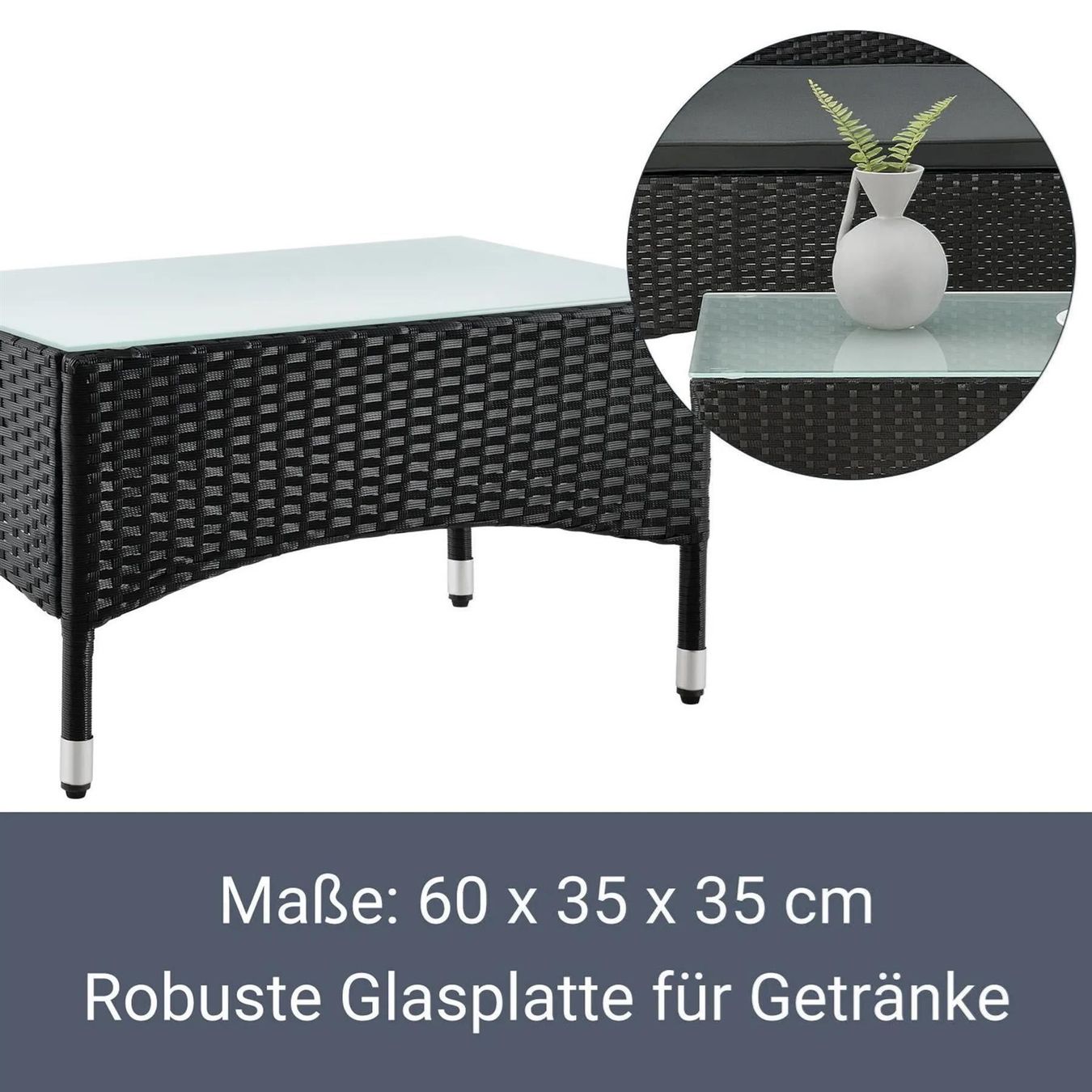 Set di tavolo e panche: Polyrattan Gartenmöbel-Set Schwarz Gartenmöbel – Nuovo e nell'imballaggio originale da Wallenwil venduto da toesstal-vertrieb 5