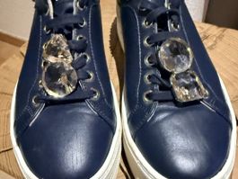 Edle Damen-Sneakers, dunkelblau mit Schmucksteinen, Gr. 37
