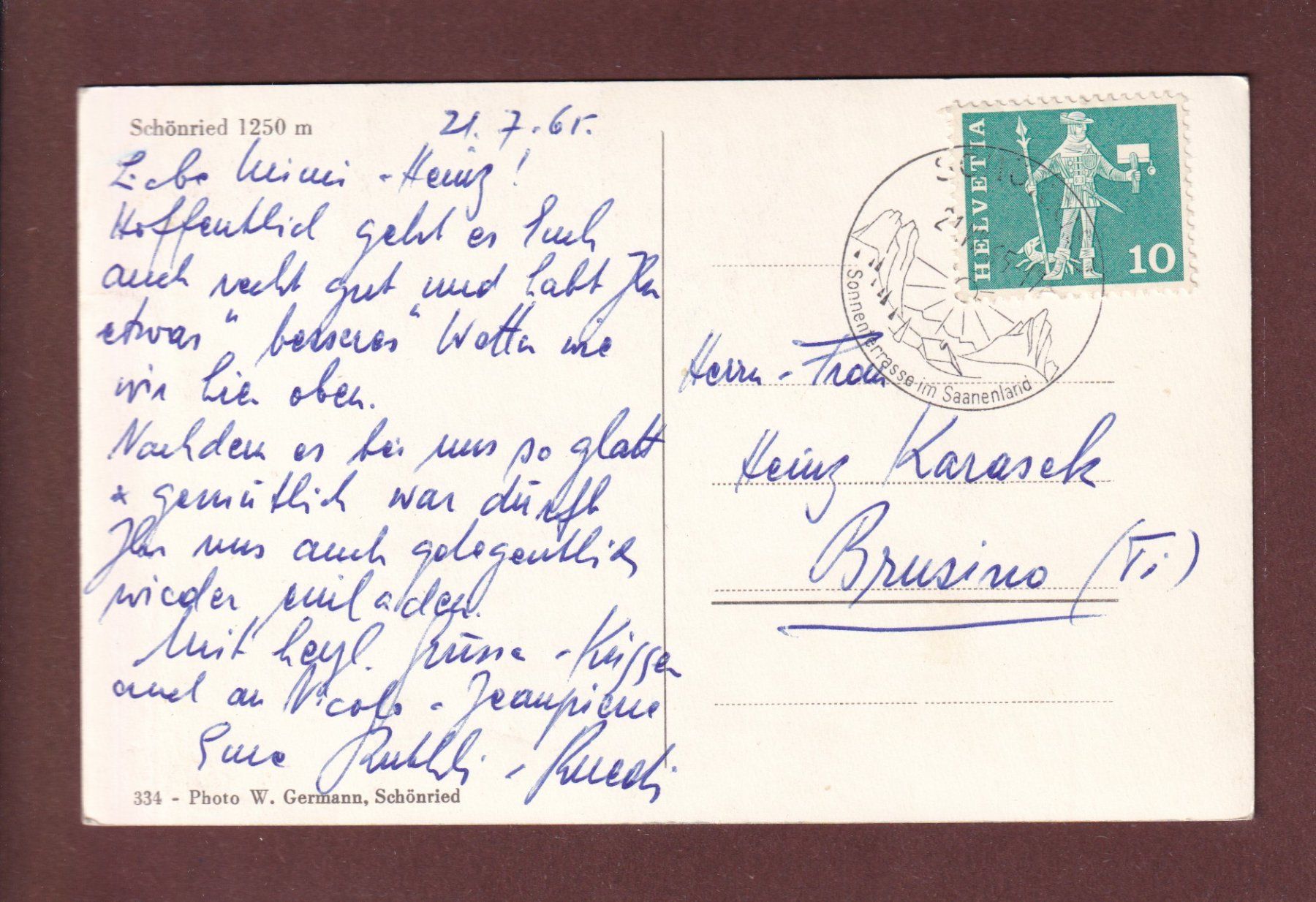 Ansichtskarten: SCHÖNRIED - 1965 – Gebraucht aus Pully von nicecards-shop 1