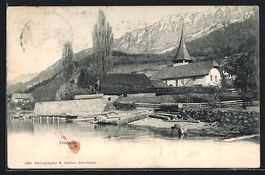AK Leissigen, Idyll mit Kirche am Ufer