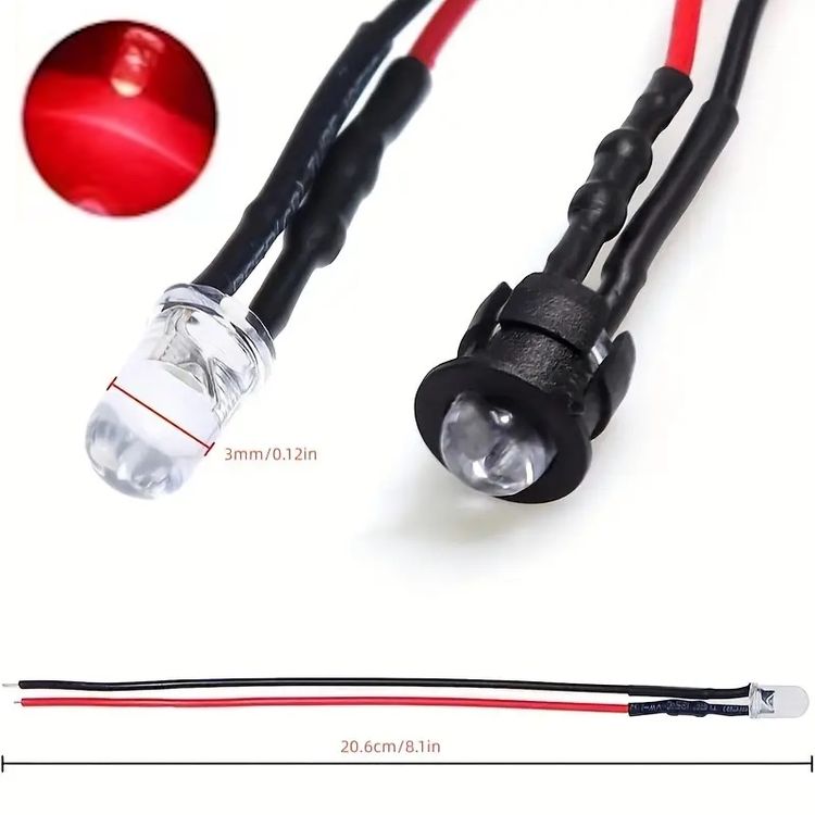 10 Stk LED’s 3mm rot mit Vorwiderstand und Sockel 9-12V neu (Neu ...