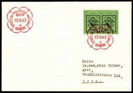 1943 FDC W17L + W17R Ausschnitt Genfer-Block GEPH SBK 250.-