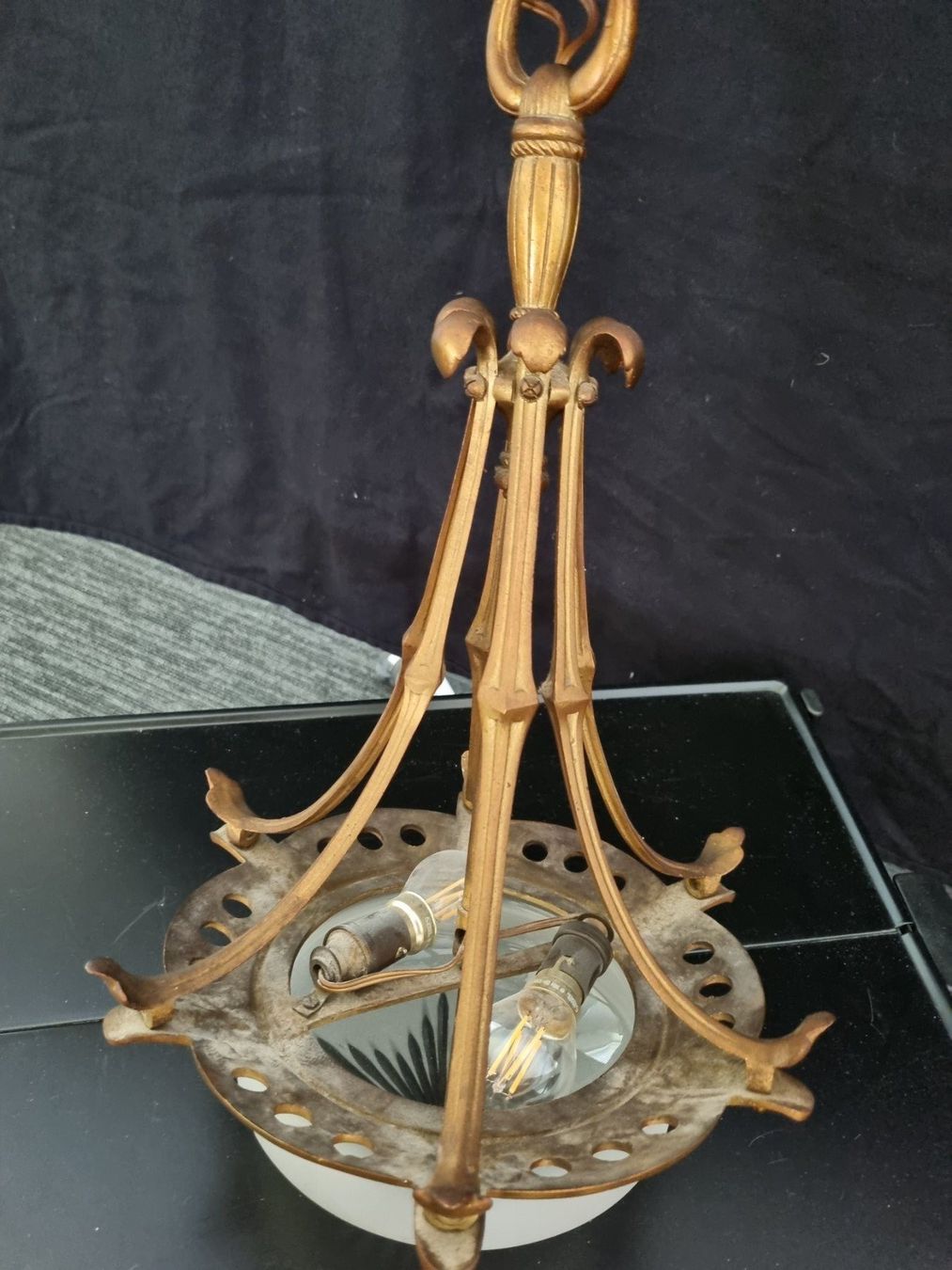Lustres & lampes de plafonds: Art Déco Deckenleuchte 2flammig, Opalglas, Messing , 20.Jhd – D'occasion à Lenzburg par freedomky 5