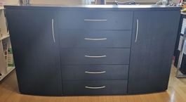 Sideboard / Kommode schwarz mit 5 Schubladen und 2 Türen