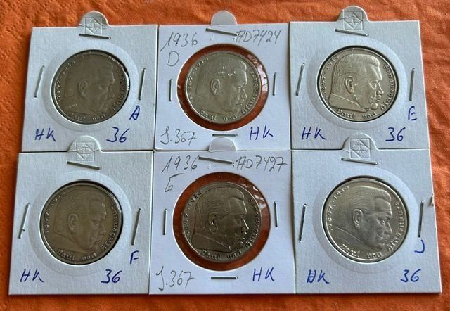 Tutti le monete: 5 Reichsmark Serie 1936 – Usato da Oberengstringen venduto da Meisterpropper